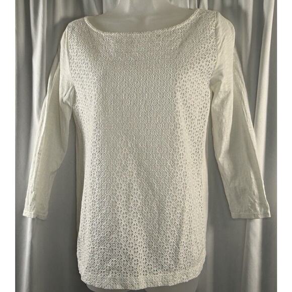 Ann Taylor Loft Eyelet Front T-Shirt White S Coastal Chic 79-14-01 - Picture 3 of 14